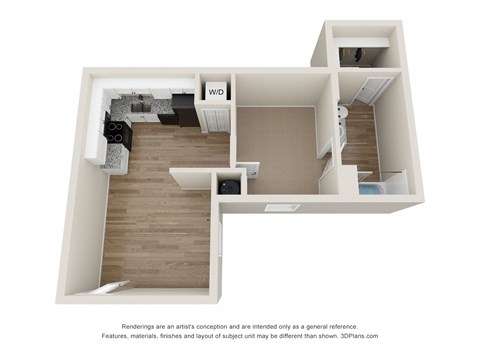 Floor plan for 1 bed, 1 bath, 520 sqft